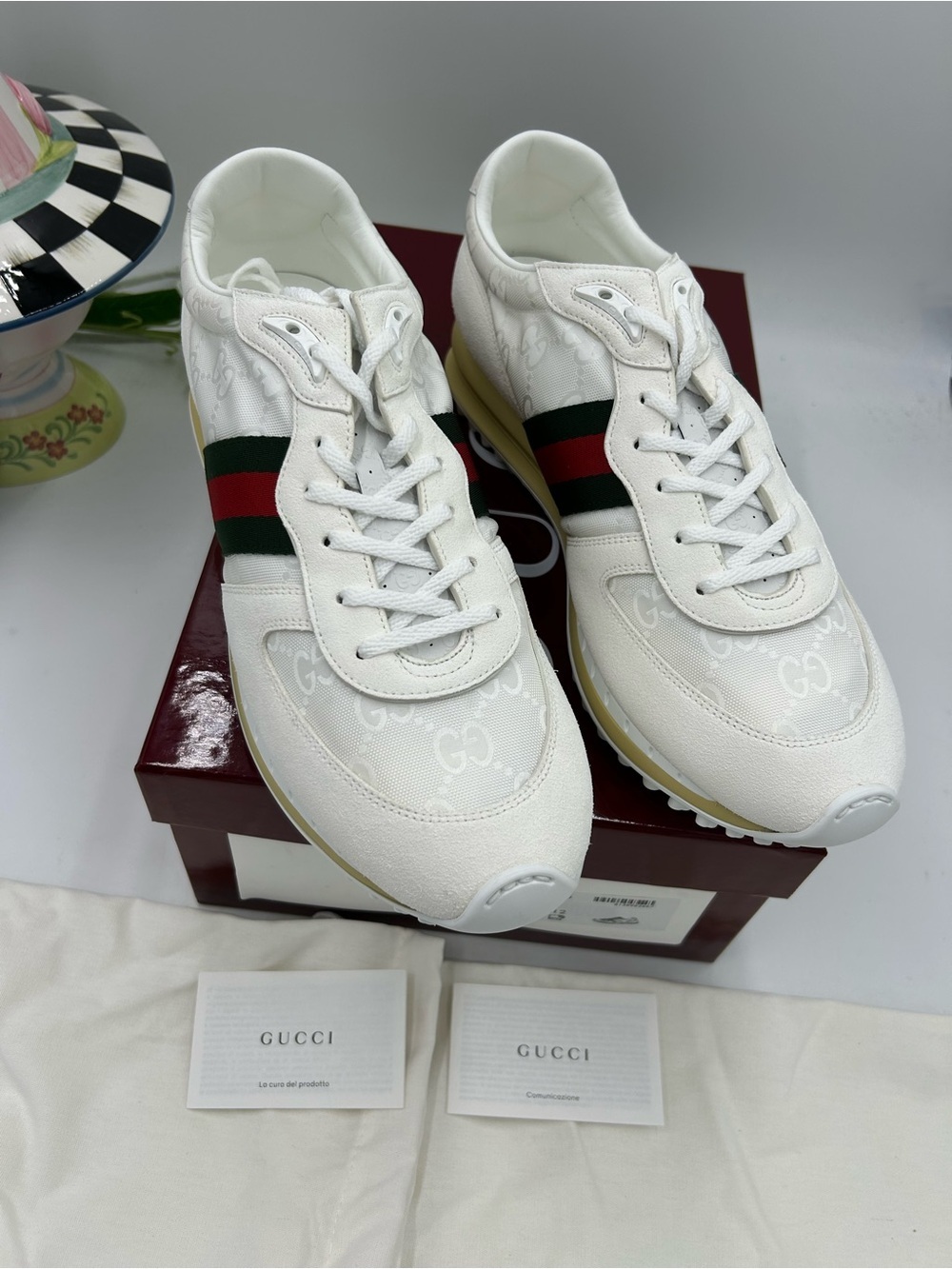 Men's Gucci re-motion GG canvas/suede sneakers size 12 fits 12.5 US made Italy - Picture 11 of 11